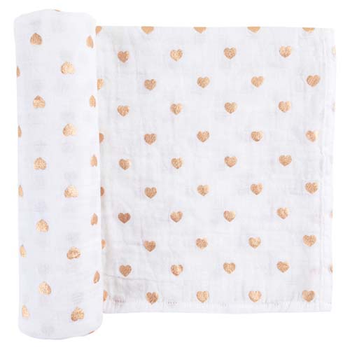 Luxury Gold Heart Muslin Blanket Metallic Muslin Swaddle