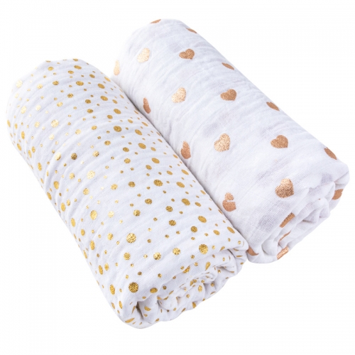 Luxury gold heart muslin swaddle blanket gold dot muslin swaddle