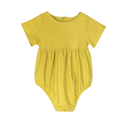 Cotton Linen Bubble Romper Baby Yellow Romper